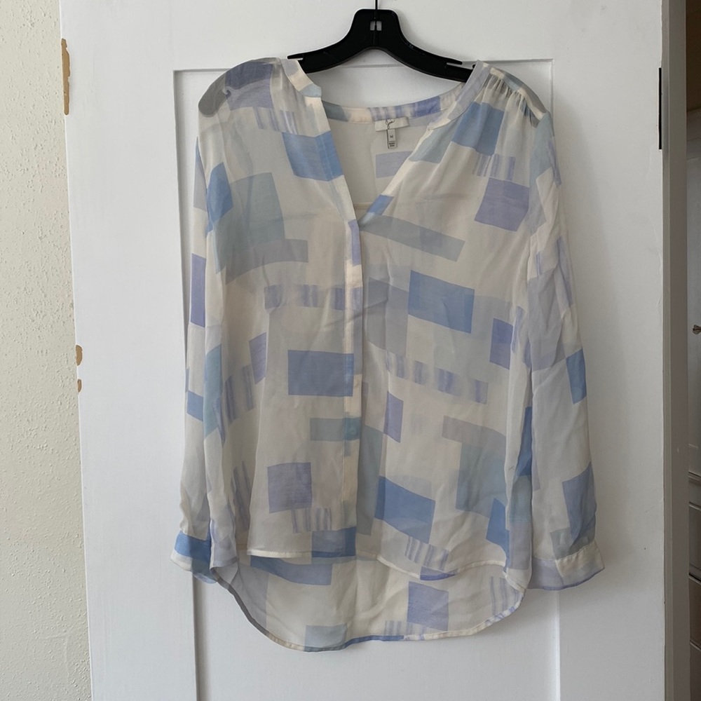 Joie white and blue silk top
